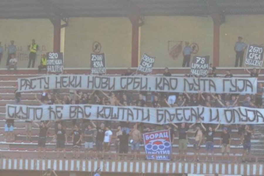 "SKUPO ĆE VAS KOŠTATI BLJESAK I OLUJA"!  Navijači "Borca" iz Banjaluke moćnim transparentom podsetili na pogrom Srba (FOTO)